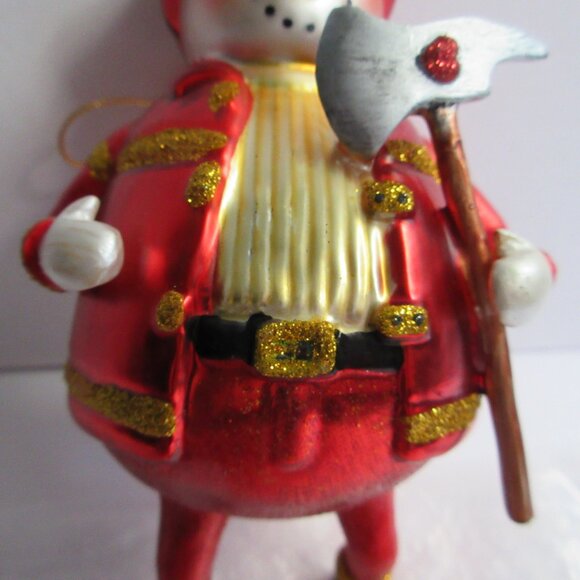 Anthropologie Glass Fireman Snowman Christmas Ornament Glitter Trim 6" - Picture 7 of 13
